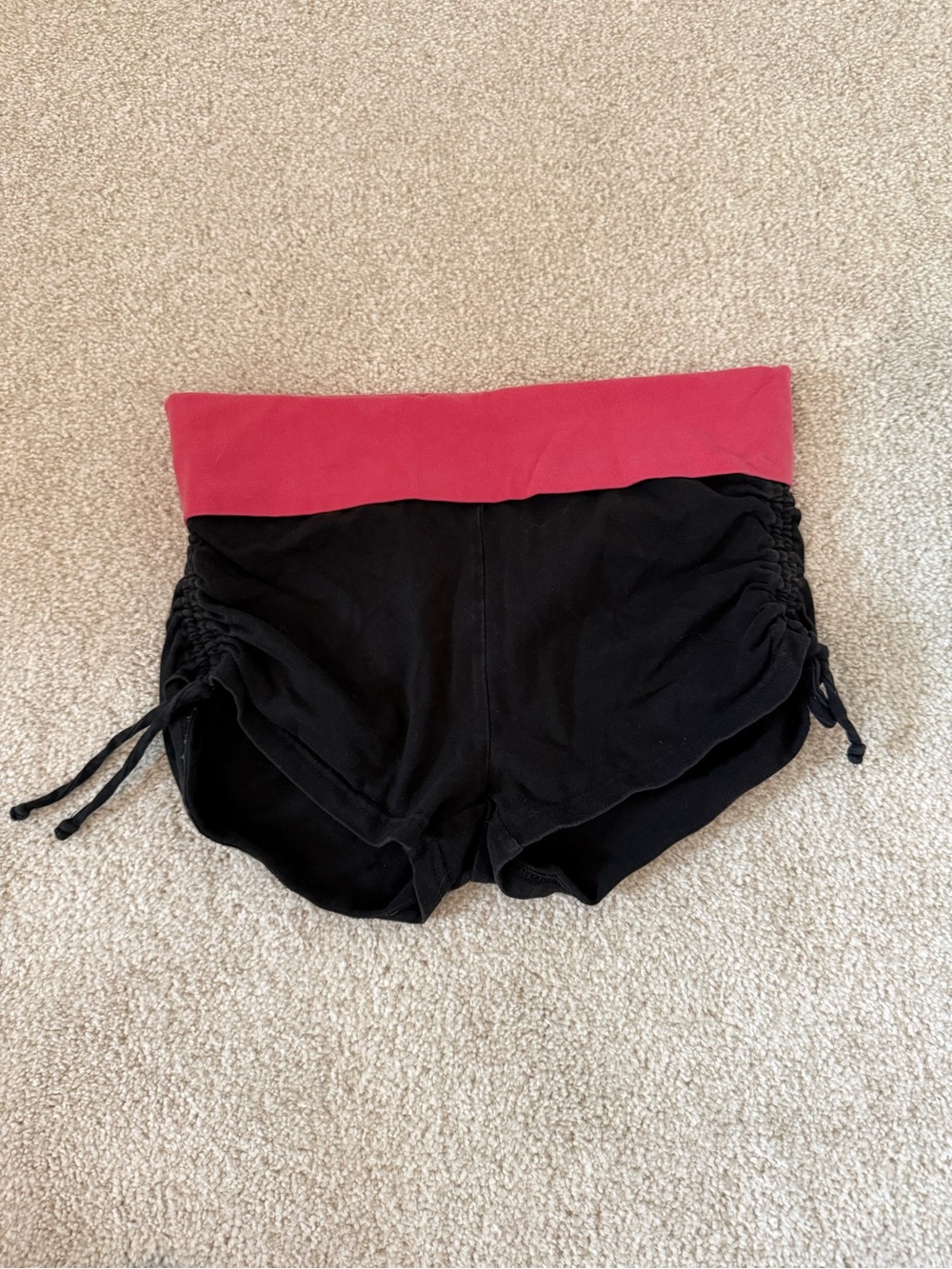 aerie Black Athletic Foldover Shorts with Pink Waistband